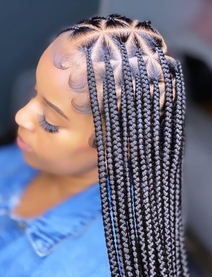 Long Knotless Braids — Knotless & box braids by Qasr Alshar Salon, Dubai — gentle, protective styling for Afro-textured hair near Union Metro, Deira.
