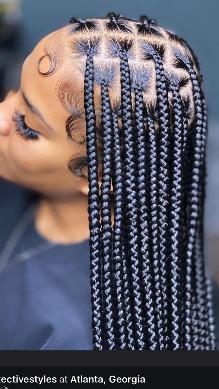 Waist-Length Knotless — Knotless & box braids by Qasr Alshar Salon, Dubai — gentle, protective styling for Afro-textured hair near Union Metro, Deira.