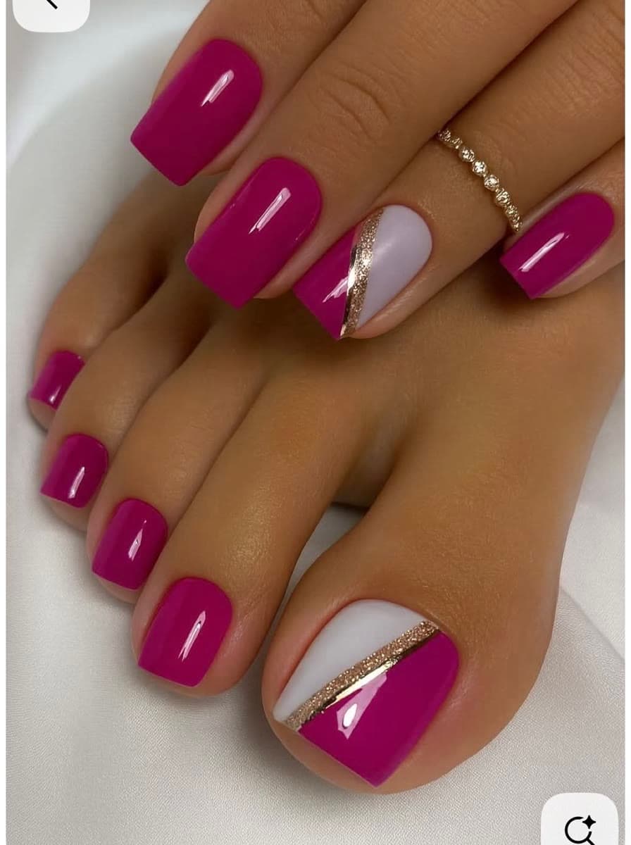 Magenta & Gold Mani-Pedi — Gel manicures, pedicures, nail art & extensions at Qasr Alshar Salon, Dubai — near Union Metro, Deira.